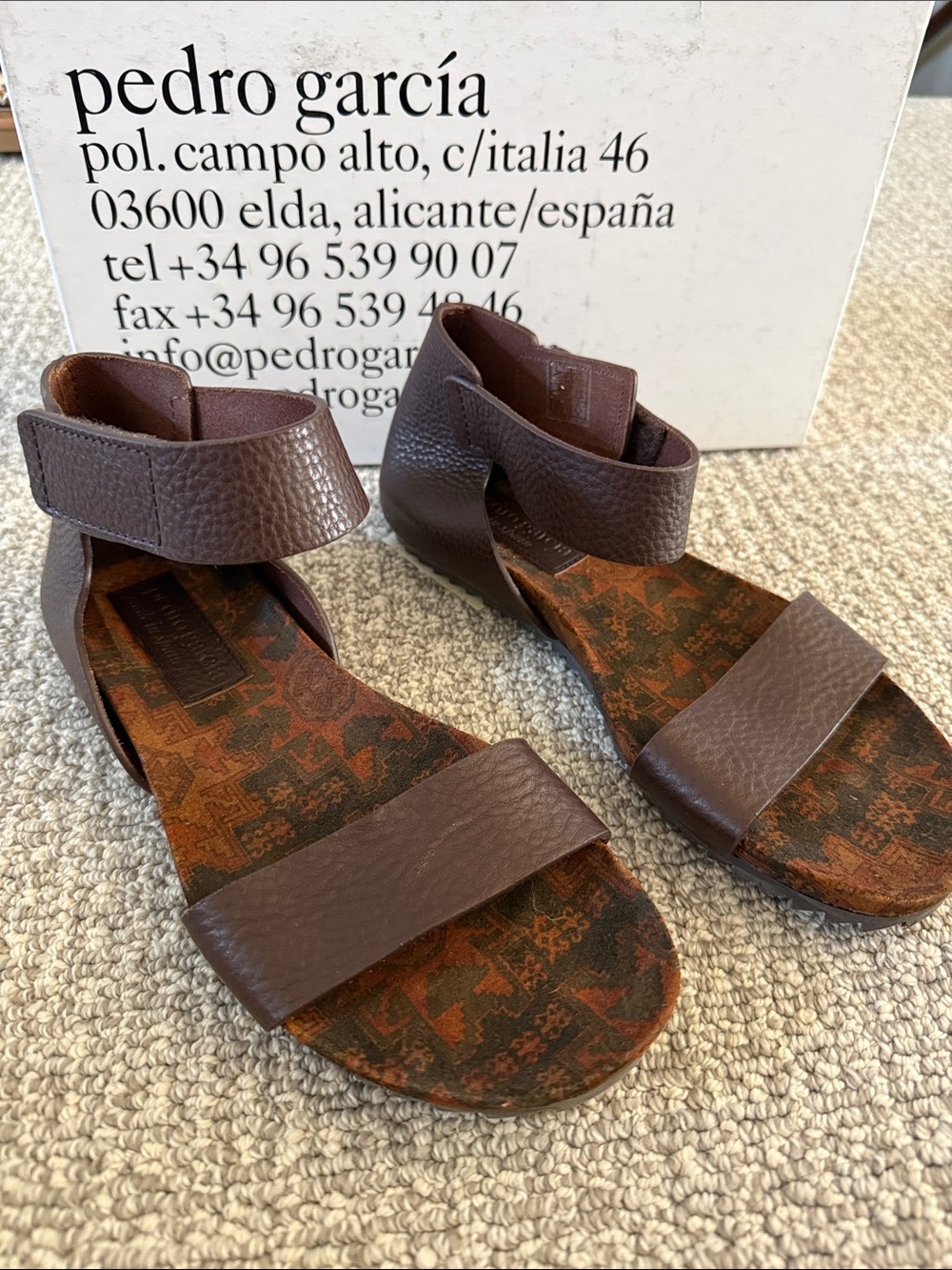 Pedro Garcia Jalila Dark Brown Leather Sandals Shoes Flats Carbo Vacchetta 37